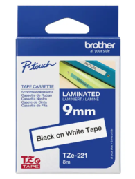 Cinta Brother TZe-221 9mm Negro sobre Blanco