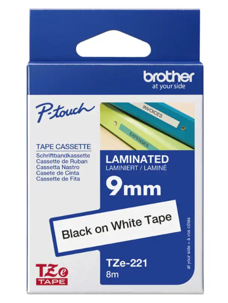 Cinta Brother TZe-221 9mm Negro sobre Blanco