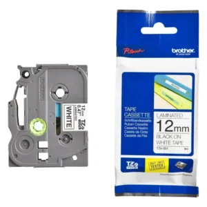 Cinta Brother TZe-231 12mm Negro sobre Blanco